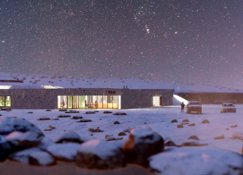 Volcano-Inspired Roof Embraces Night Sky in Sustainable Community Hub