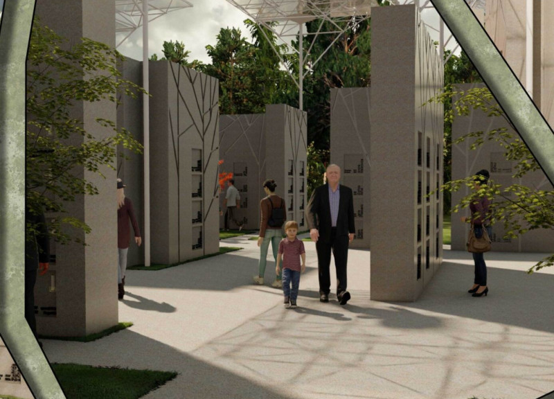 Crystallized Trees and Hammered Stone in a Tranquil Memorial Space