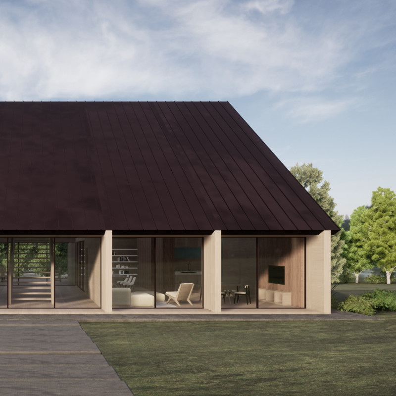 Galvanized Roof and Concrete Base in a Lakeside Community Retreat