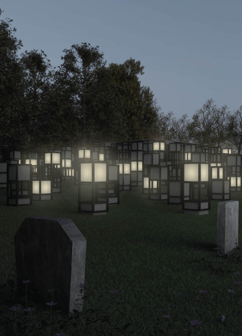 Columns of Stone and Metal Reflecting Nature in a Space for Remembrance