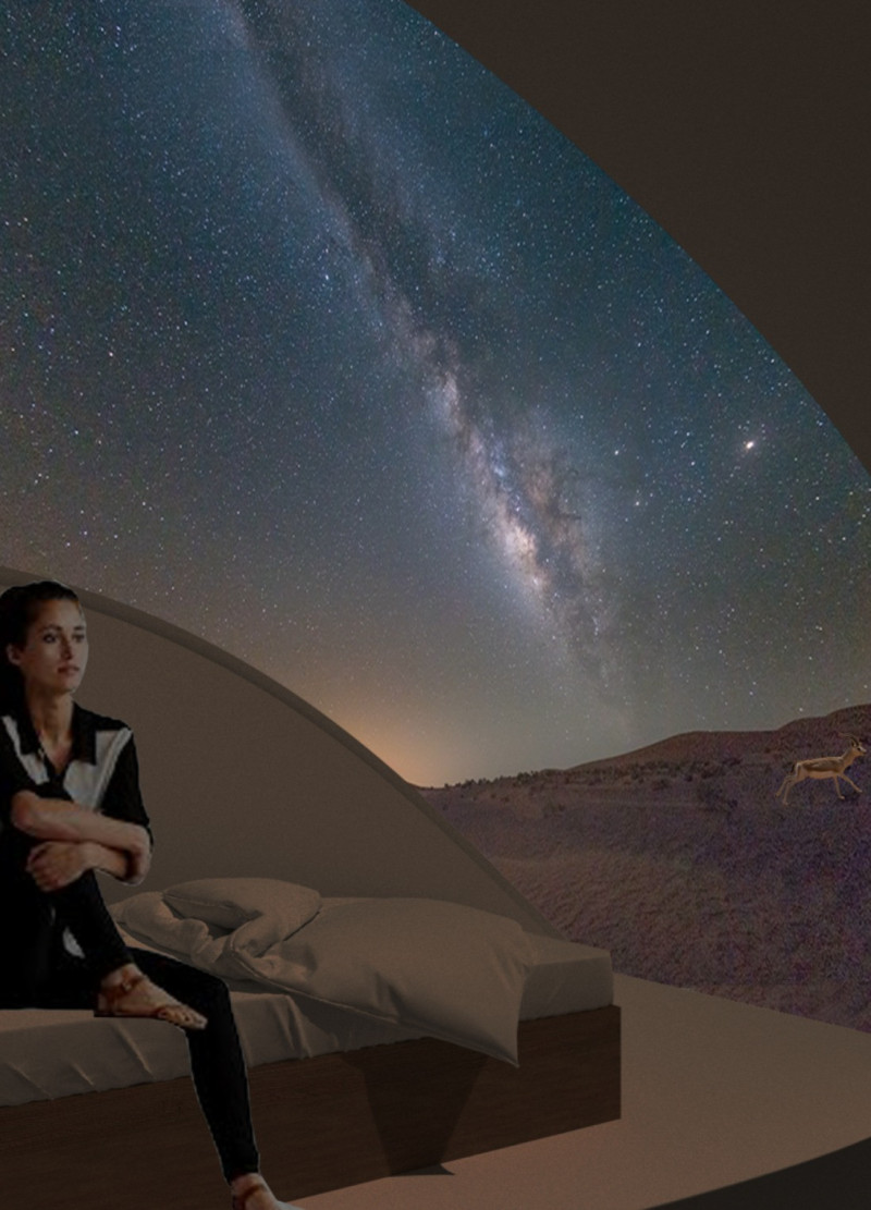 Helium-Lifted Tents of Recycled Plastic in a Desert Landscape