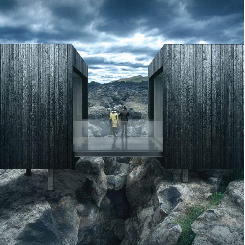 Glass Bridge over Continental Divide Featuring Burnt Yakisugi Wood