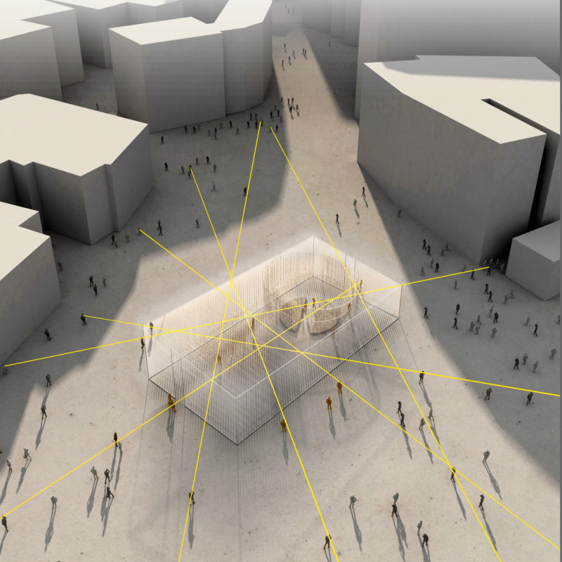 Translucent Aluminum Elements Enabling Eye Contact in Urban Gathering Spaces