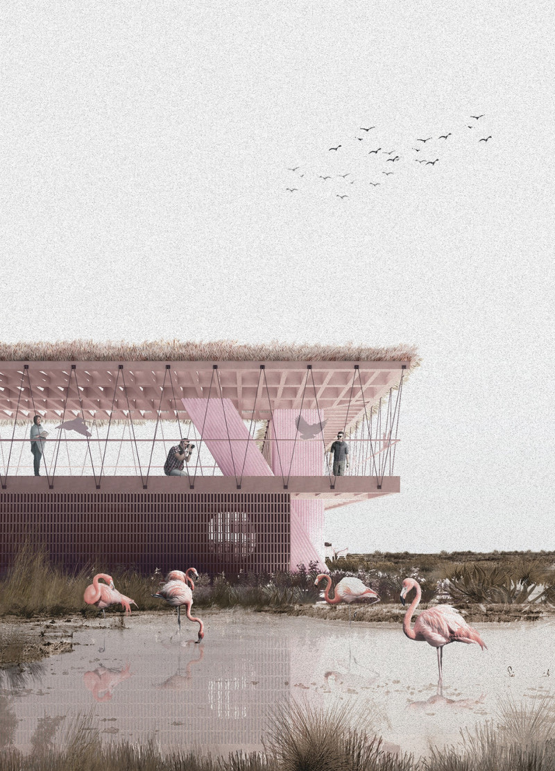 Pigmented Concrete Structures Merging with Natural Timber in a Wetland Visitor Centre