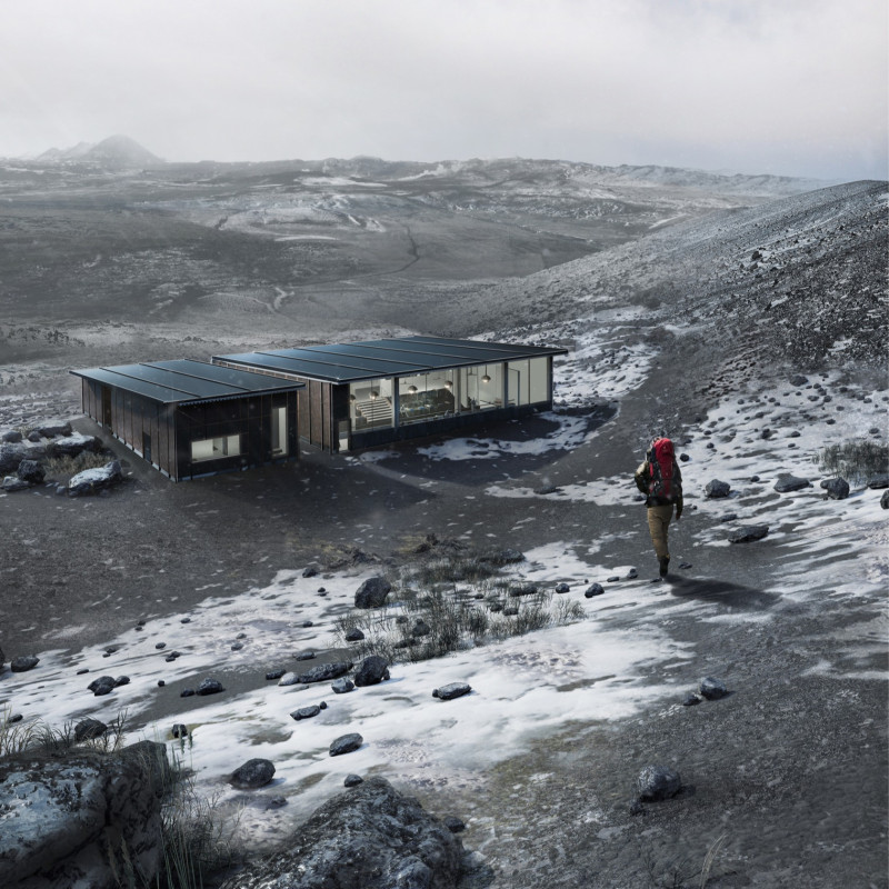 Sunken Café with Zinc Panels Overlooking Hverfjall Volcano
