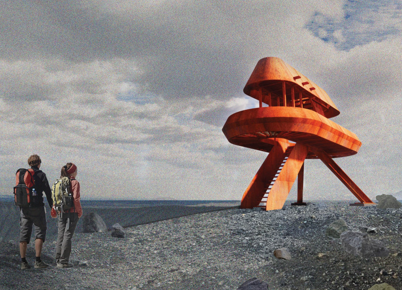 Weathering Steel Lookout Overlooking Hverfjall's Caldera