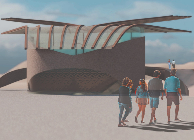 Rammed Earth Walls and Tensile Fabric Roof Integrate with Wetland Landscape