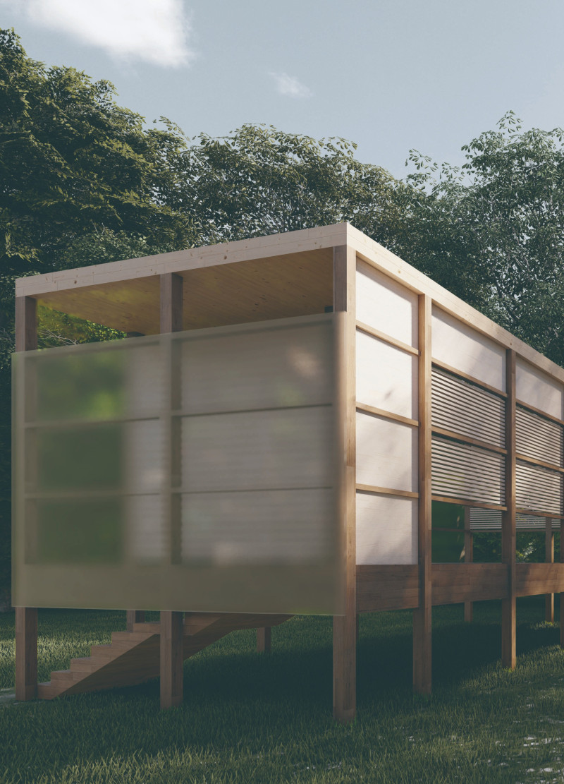 Elliptical Skylights and Wood Frames Creating Tranquil Meditation Space