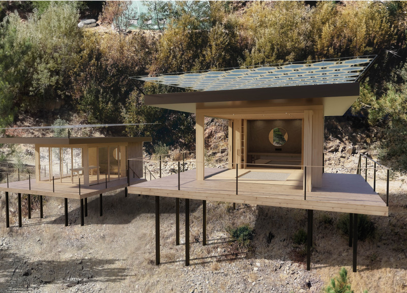 Stone Basins and Thai Mattresses in Sustainable Cabins for Mindful Retreats