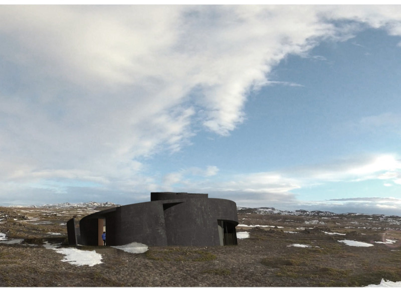Circular Pavilion Embracing Hverfjall with Flexible Theatre Space