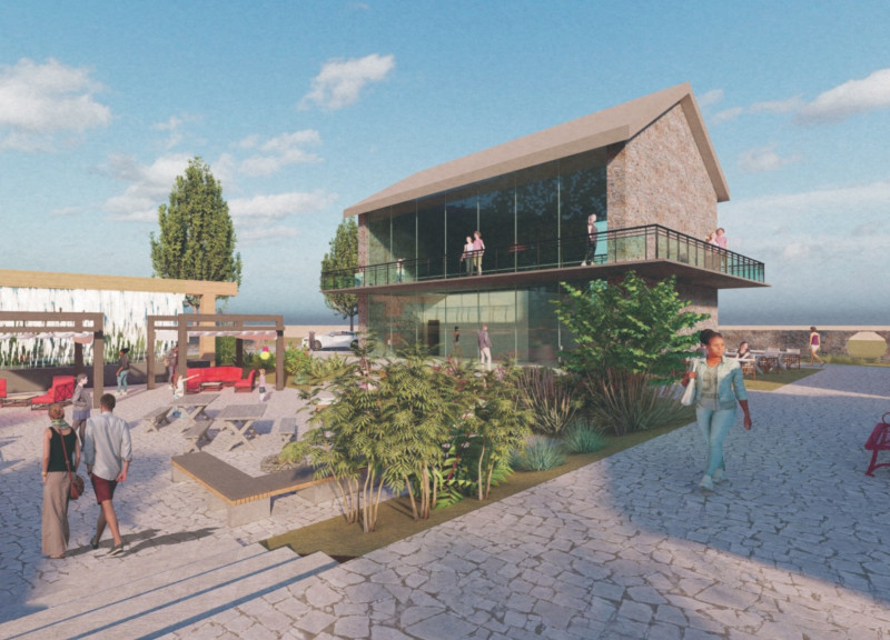 Central Courtyard Framed by Contextual Walls Within Tuscan Landscape