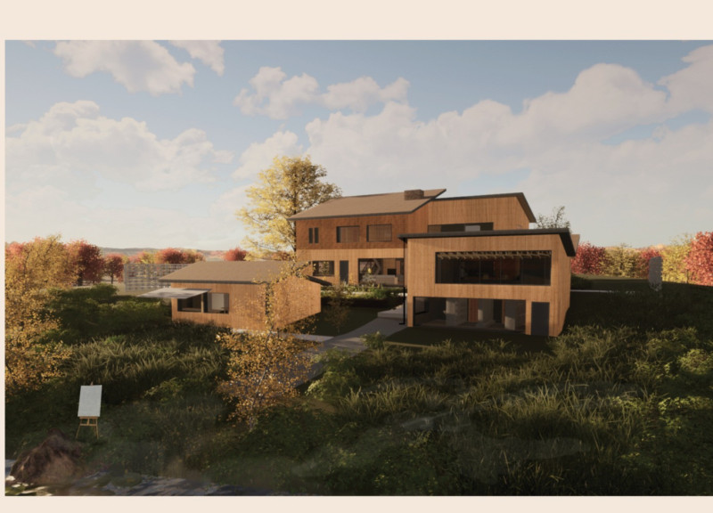 Sustainable Cottage with Scots Pine and Graywater Recycling Surrounded by Reflection Pools