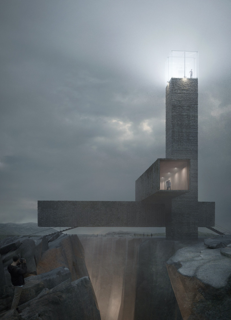 Lava Stone Observation Tower with Glazed Views and Sustainable Design