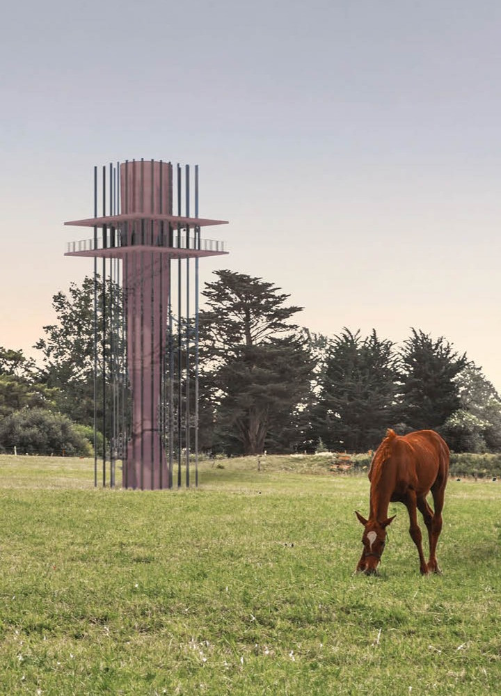 Concrete Reservoir with Steel Columns Supporting Varied Landscape Views
