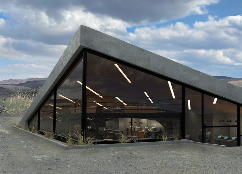 Walkable Green Roof Featuring Polished Concrete and Steel Framework in Iceland's Landscape