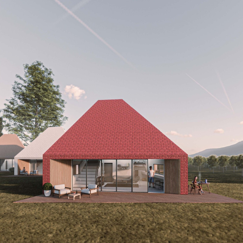 Colorful Facades and Upcycled Brick Homes Integrated with Natural Landscape