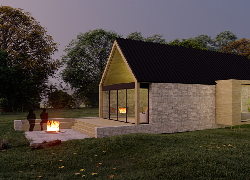 Stone Walls and Floating Bar Create a Private Retreat Amid Nature