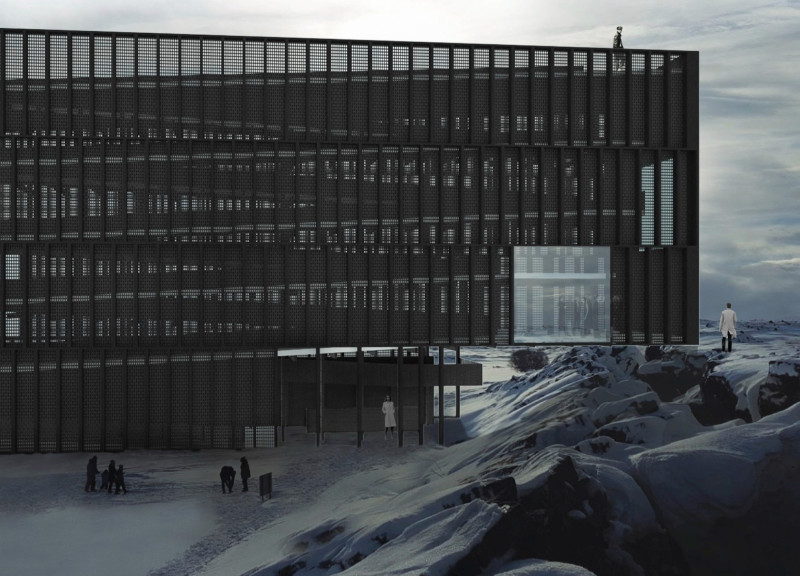 Blackened Timber Enclosure Overlooking a Geological Chasm