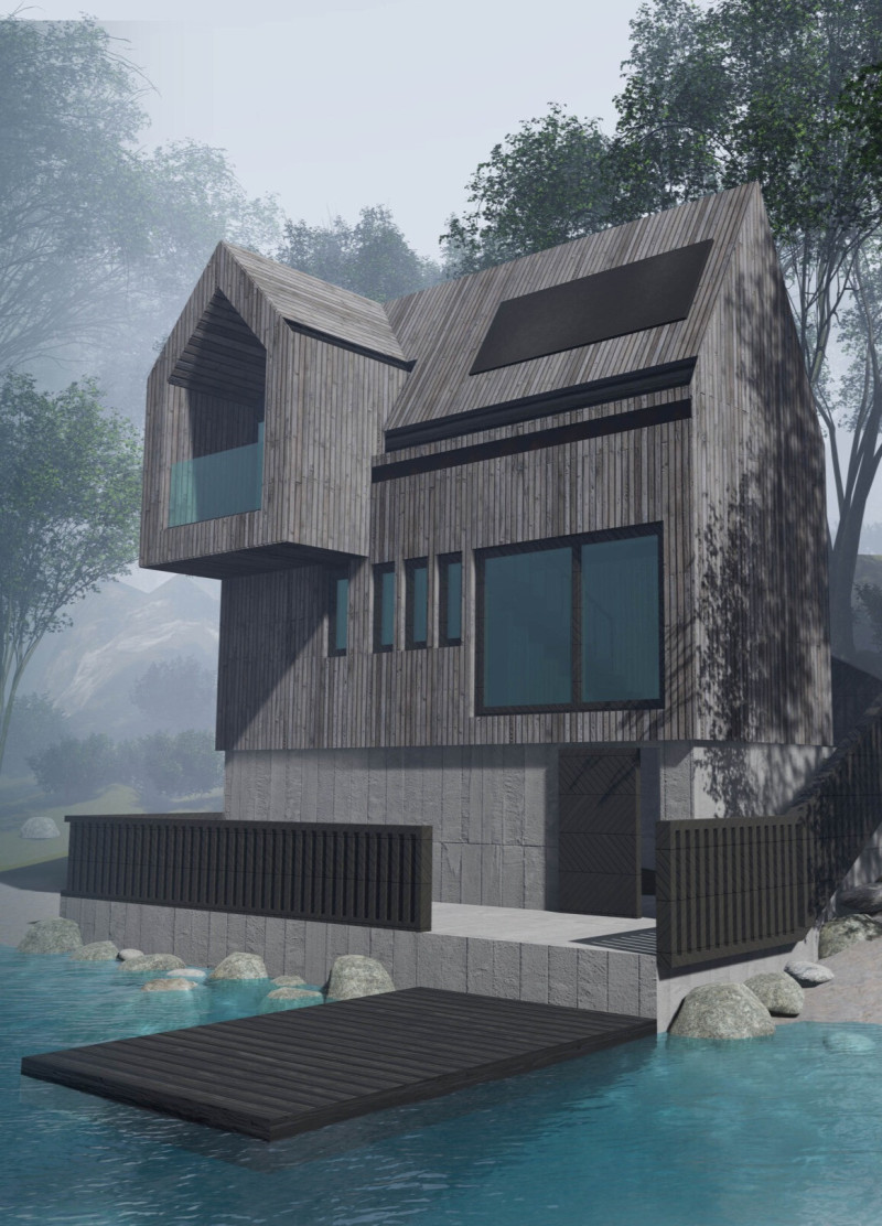 Elevated Green Concrete Cabin with Triple Glazing and Renewable Energy Solutions