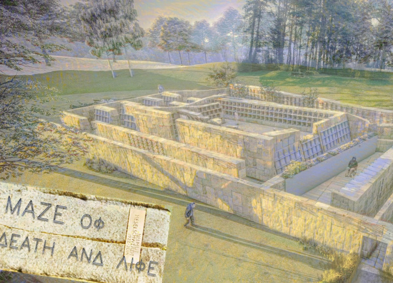 Candle-Lit Ceremonial Spaces in a Stone and Concrete Memorial Maze