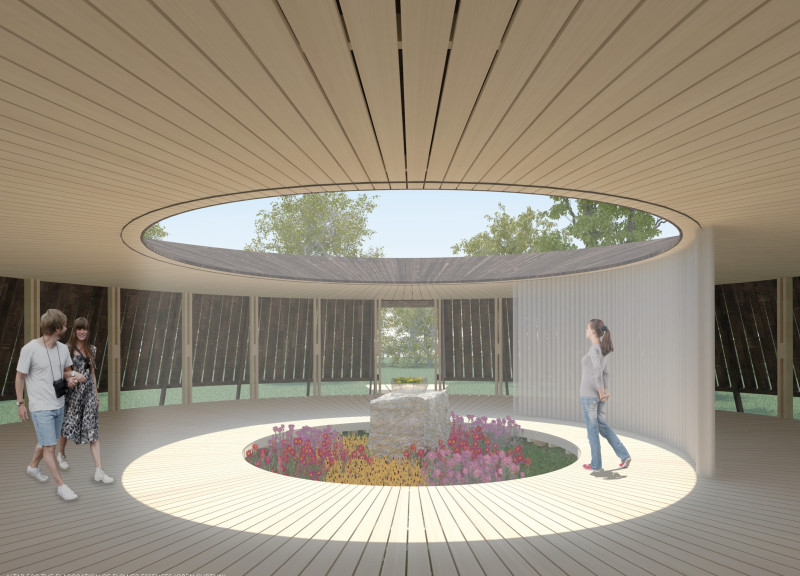 Burnt Wood Enclosure Overlooking a Meadow for Floral Scent Meditation