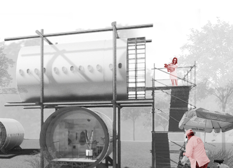 Reclaimed Fuselage Forms Compact Living Space with Rotating Functionality