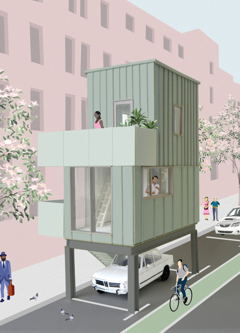 Elevated Living Above Urban Parking with Photovoltaic Panels