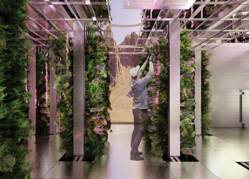 Hydroponic Living Spaces with Stainless Steel and Solar Integration