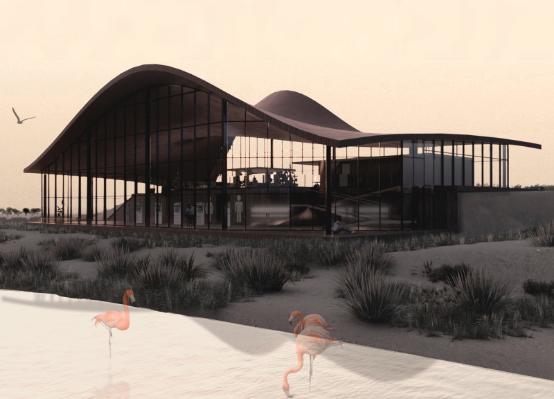 Wooden Harmony in a Desert Landscape Emphasizing Ecology and Visitor Connection