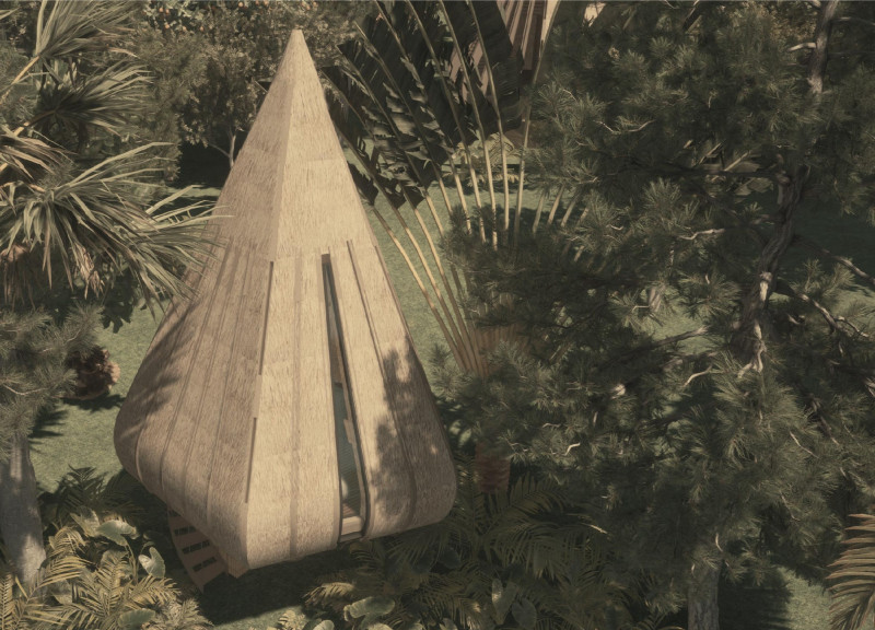 Thatch Panels and Foldable Windows Unite in a Serene Mountain Retreat