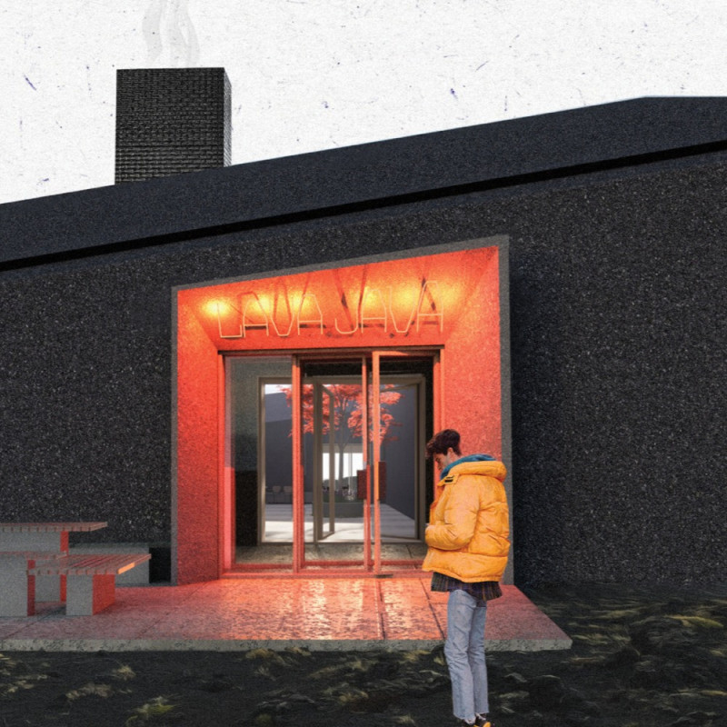 Aggregated Concrete Structure with Panoramic Glazing and Natural Wood Accents as a Visitor Center at Hverfjall