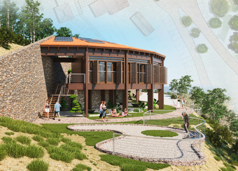 Stained Glass Embracing Serenity in a Mountainside Yoga Retreat