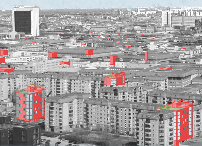 Social Housing Grid Integrating Shared Roof Spaces and Community Parks