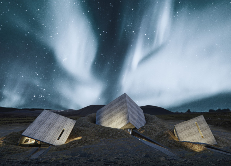 Geometric Forms of Concrete and Larch Wood Shaping Cultural Space in Iceland