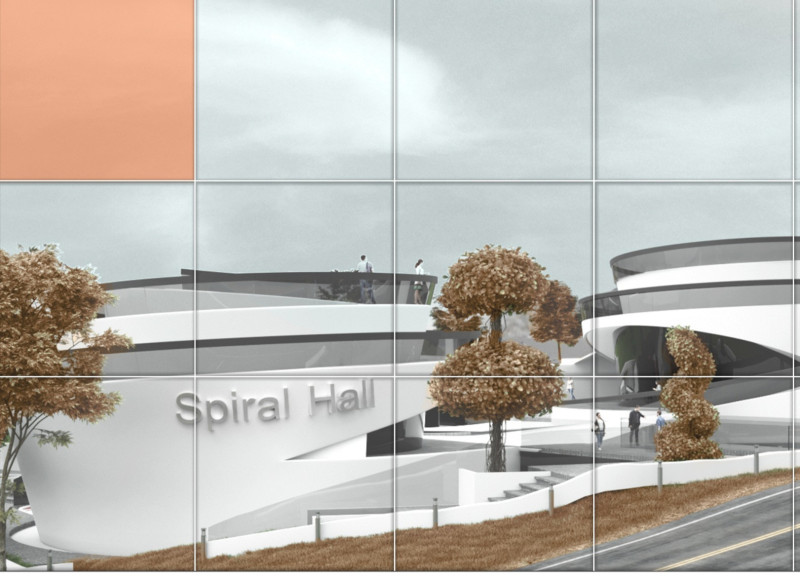 Spiral Form Crafted with Exposed Concrete and Local Ceramics for a Versatile Community Space