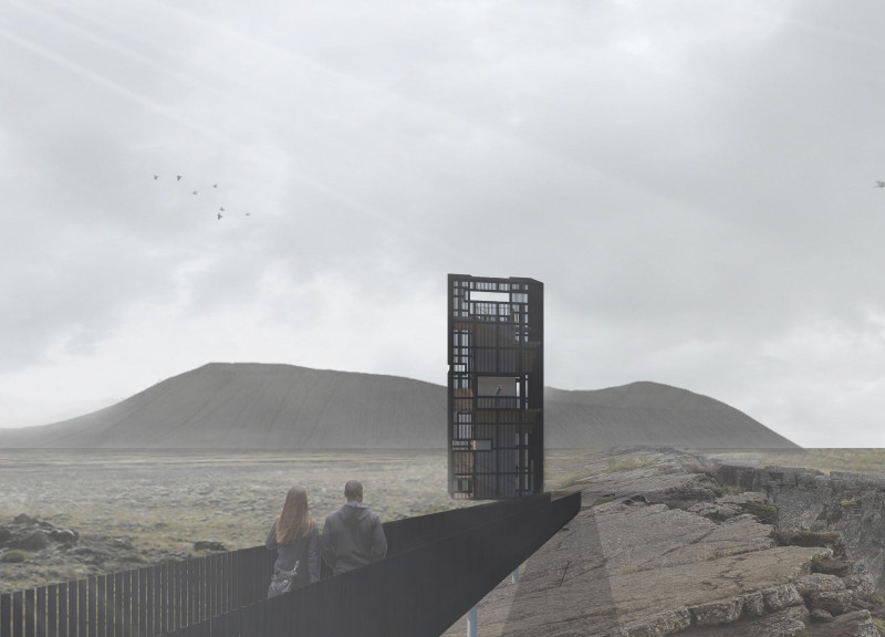 Charcoal Clad Structure Embracing Tectonic Forces and Celestial Views