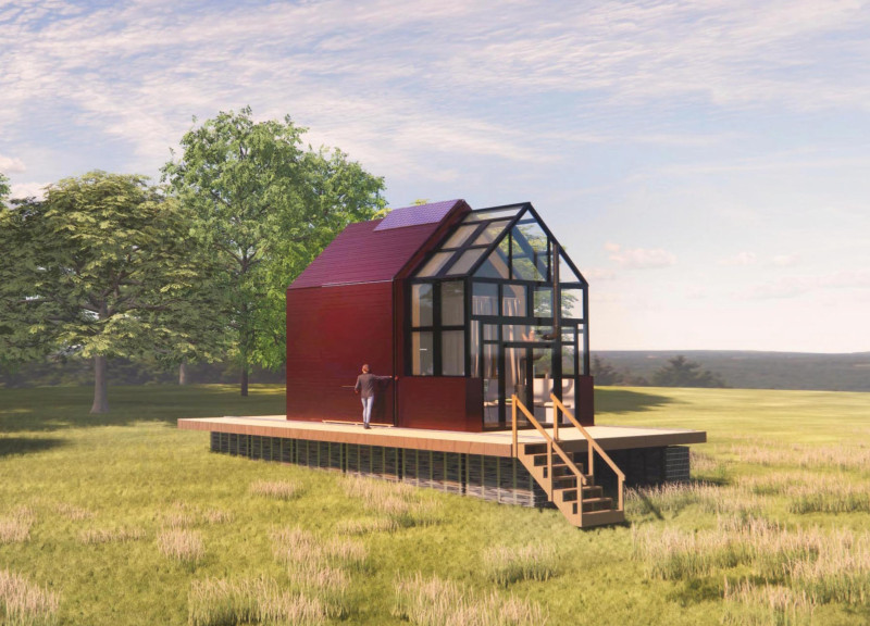 Straw Bale Dwelling with Upcycled Metal Facade in Rural Farming Landscape
