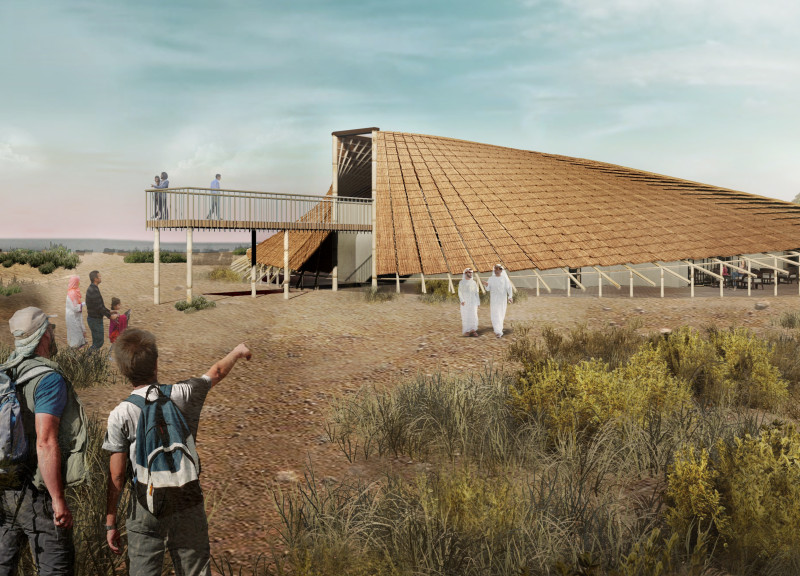 A Visitor Center with Adjustable Roof of Compressed Palm Fronds