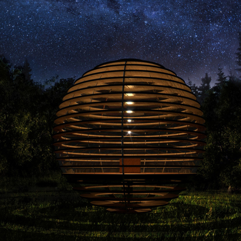Wooden Sphere Retreat Enhanced by Solar Panels and Natural Views