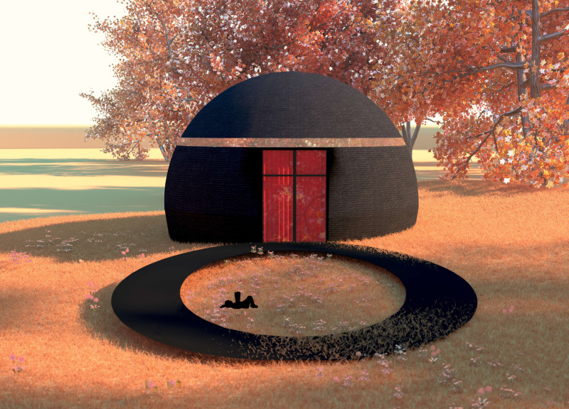 Used Brick Pavilion with Glass Bricks and Composting Kitchen