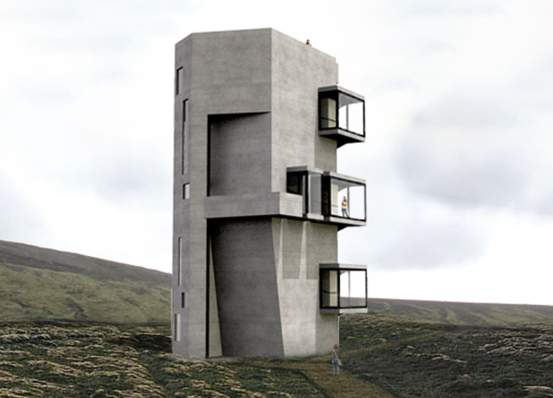 Café with Protruding Views Within a Concrete Structure