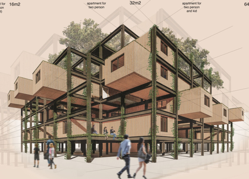 Steel Framework with Green Roofs for Community Living