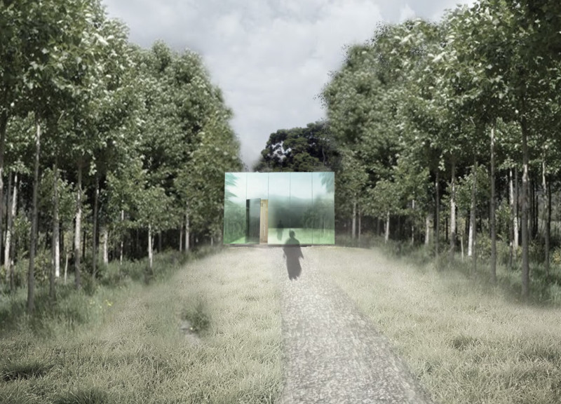 Reflective Cabin with Laminated Wood Emphasizing Meditative Space