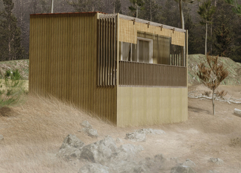 Elevated Pods with Untreated Wood and Solar Panels in a Sustainable Retreat