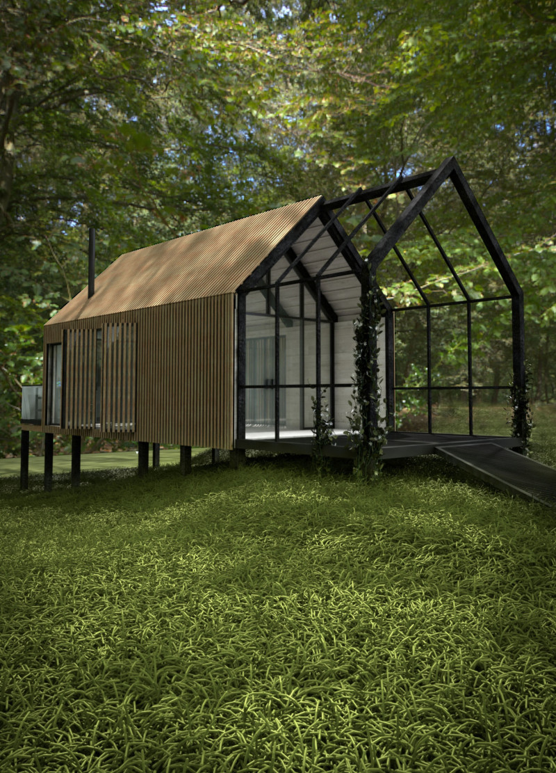 Wood Cladding and Steel Mesh Frame in a Wellness Retreat