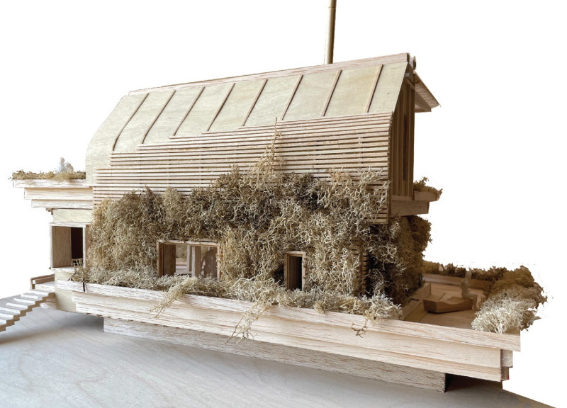 Timber Retreat with Green Facade and Exterior Bathtub