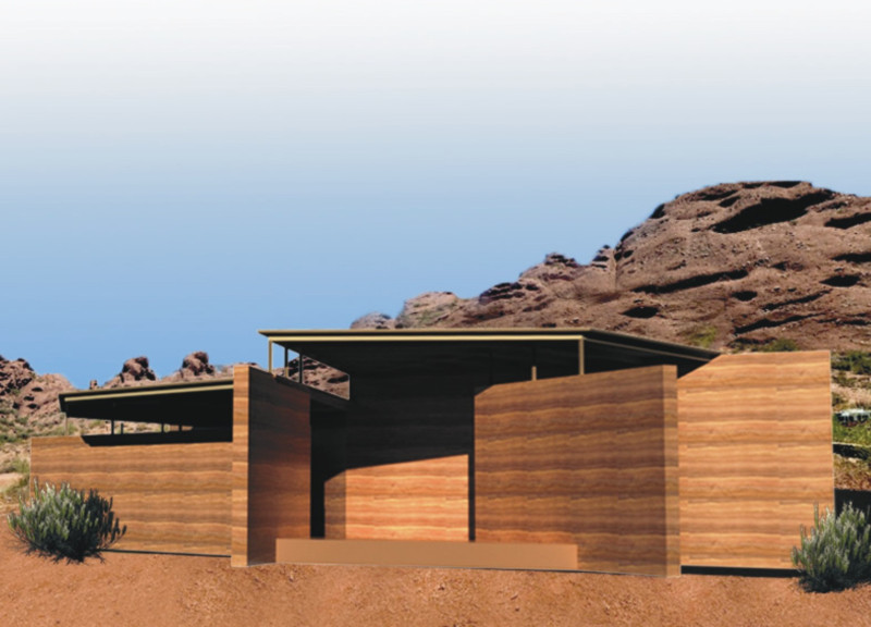 Rammed Earth Pavilion Creating Visual Axes in a Natural Landscape