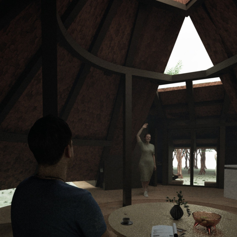 Shadows of Pressed Cypress in a Small Residential Retreat