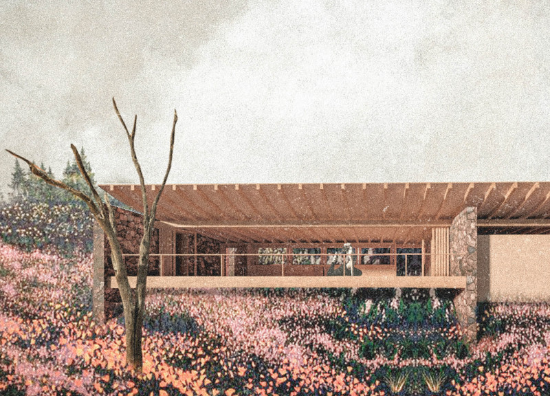 Cork-Insulated Structure Embracing Stone Walls for Enhanced Contemplation Space