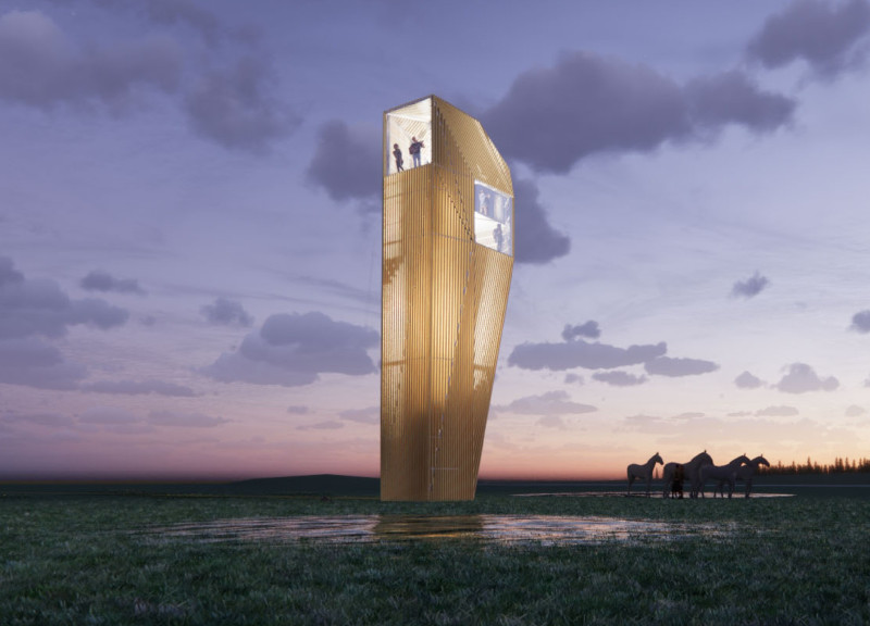 Faceted Watchtower of Steel and Timber Offering 360-Degree Views